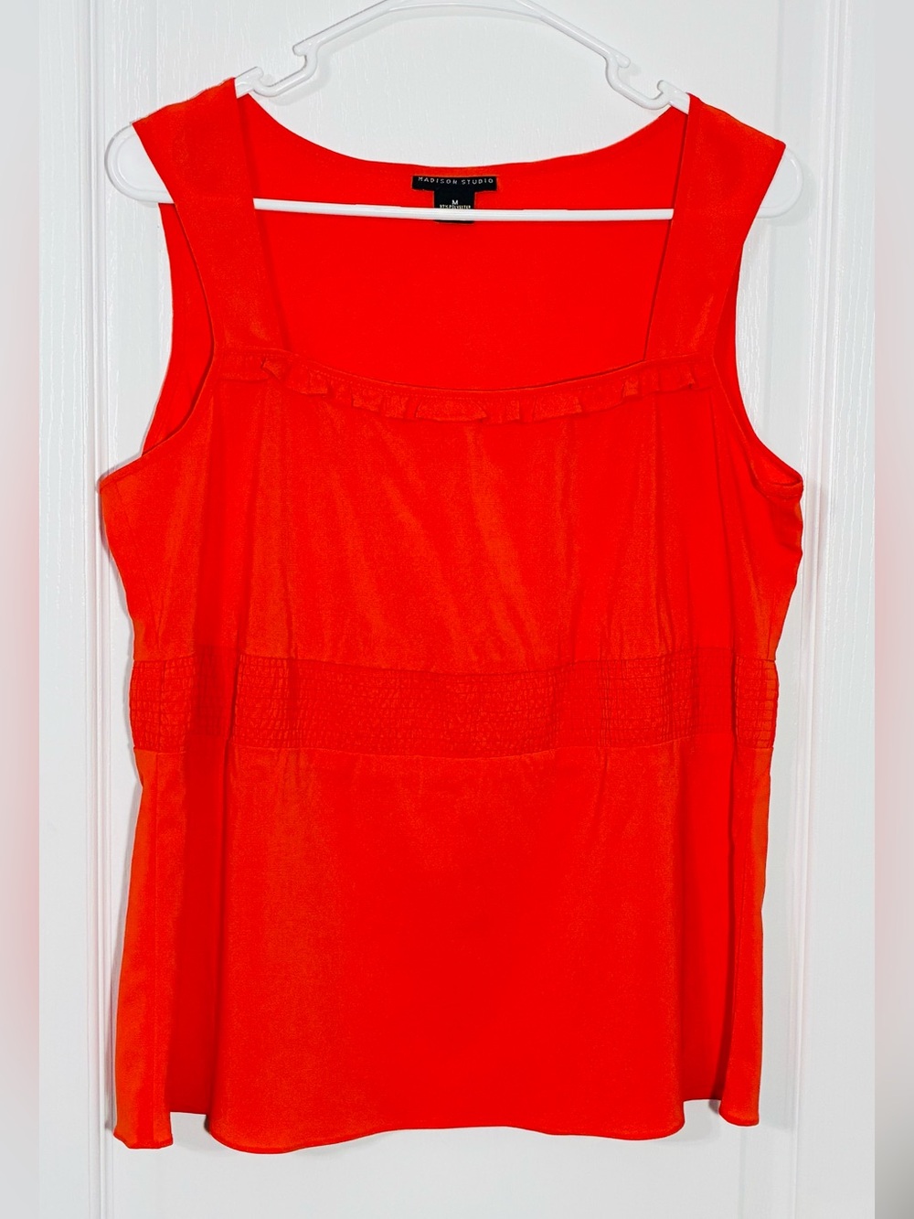 Y2K Madison Studio Ruffle Trim Smocked Empire Waist Sleeveless Blouse Red Medium